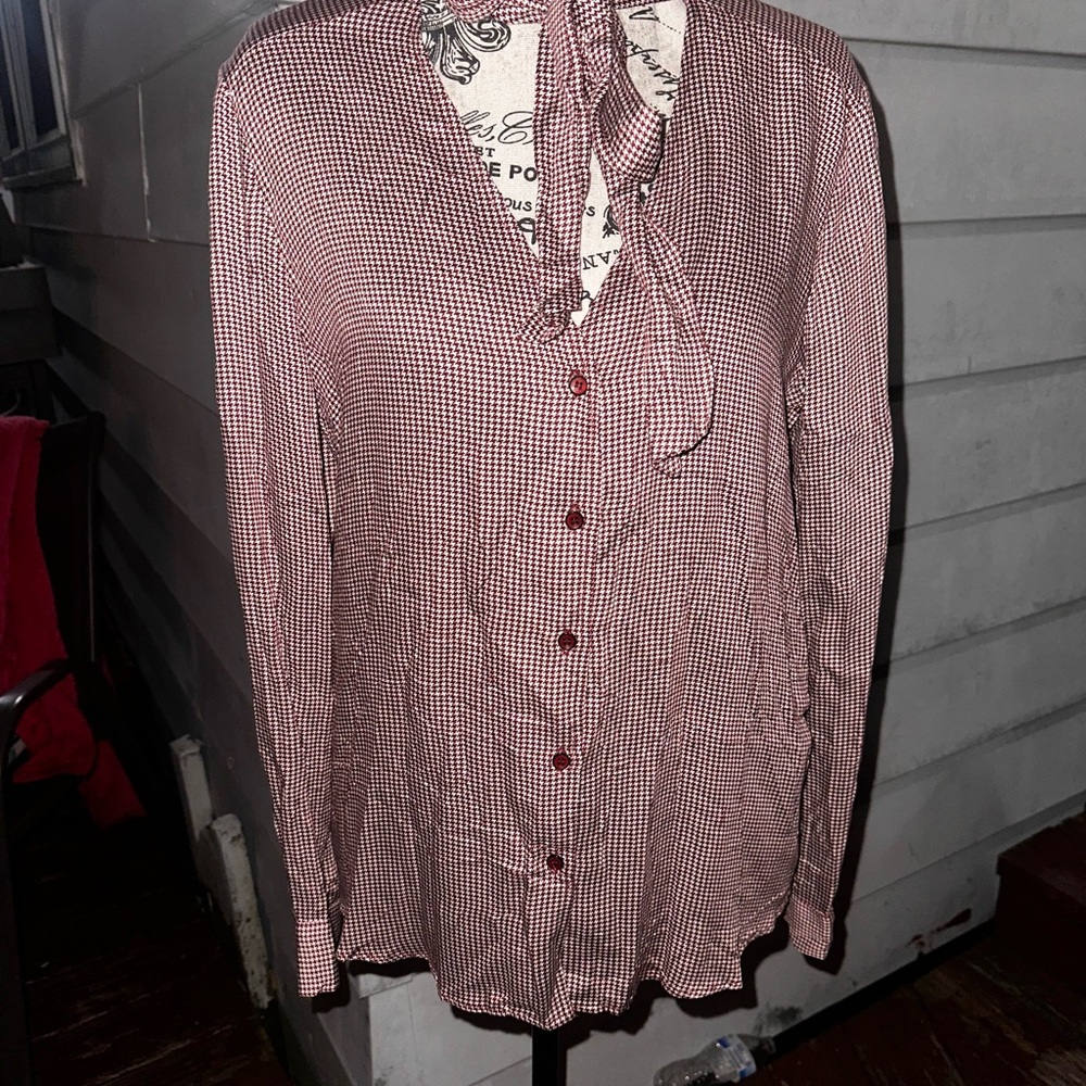 Red Checkered Button-Up Blouse - image 1
